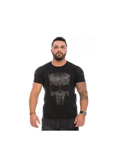 Camiseta Team Six Punisher Bart Branco - Preto